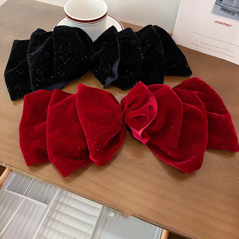 Fashion Large Velvet Bow Hair Clips For Women Girls Elegant solid color Ponytail clip Prom Party Hair Accessory Winter Decorate