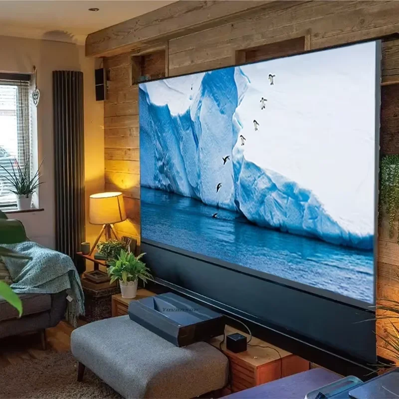 CLR Motorized Floor Rising Projection Screen 110 Inch 16:9 Ambient Light Rejecting ALR for Ultra Short Throw UST Projector 3D 8K