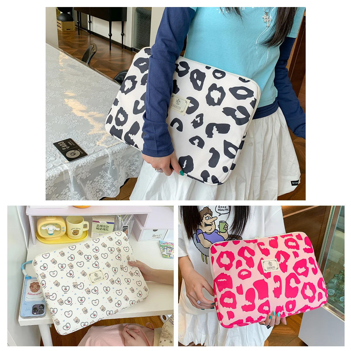 جميل نمط الرجعية طباعة الدب حقيبة كمبيوتر محمول الموضة 11-15 بوصة حقيبة يد حقيبة الكمبيوتر المحمول المحمولة ماك بوك اير برو المحمولة #3