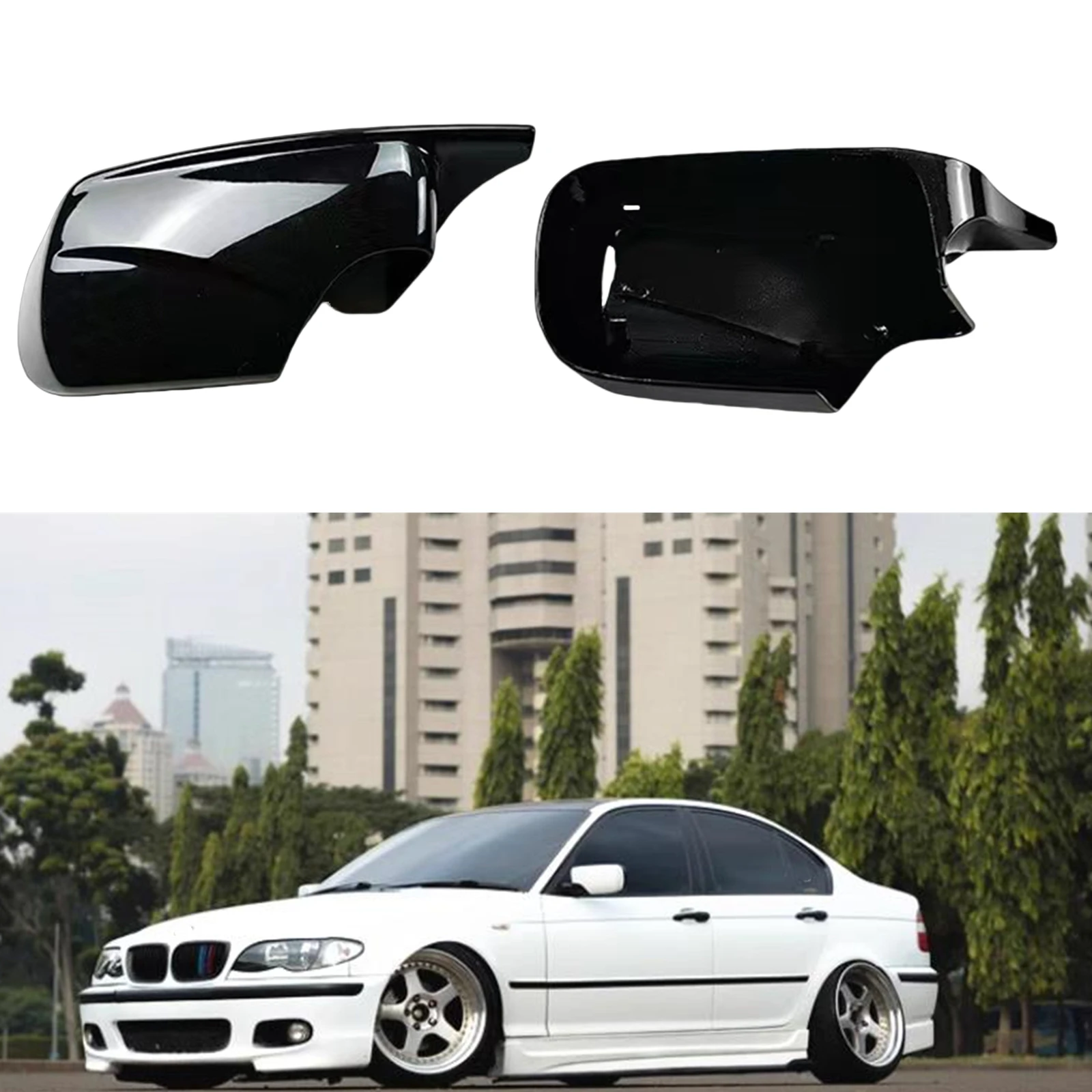 

Rear View Mirror Cover For BMW 3 Series E46 4 Door 1998-2005 Gloss Black Replacement Rearview Shell Cap Clip On Style