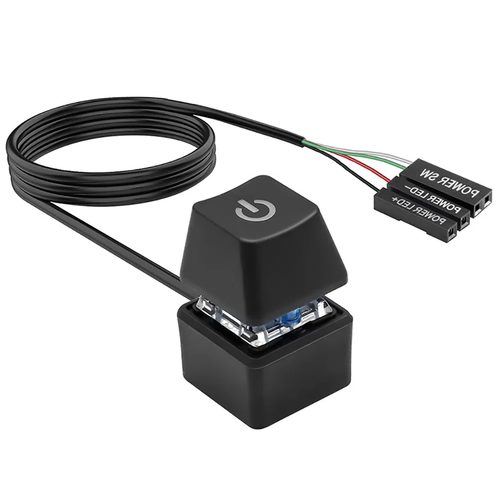 PC Motherboard External Start Power Button with Blue LED Light Desktop On Off Switch 2m Extension Cable for Home Office Computer