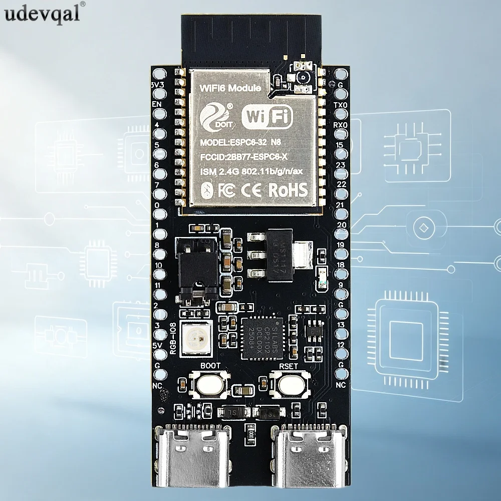 ESP32 C6 N8 Development Board WiFi 6 BT Module for ESP32-C6-DevKitC-1 Android ESPIDF IDE J5 8M FLASH 32PIN CP2102 TYPE-C WiFi6