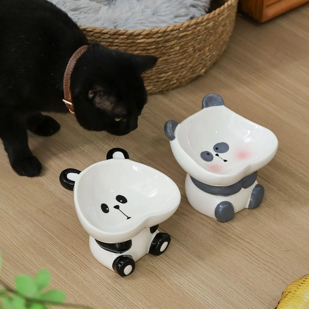 

Cute Ceramic Cat Bowl Tilted Design Elevated Feeding Dish Anti Spill Pet Food Water Bowl for Cats Dogs Protect Cervical Spine