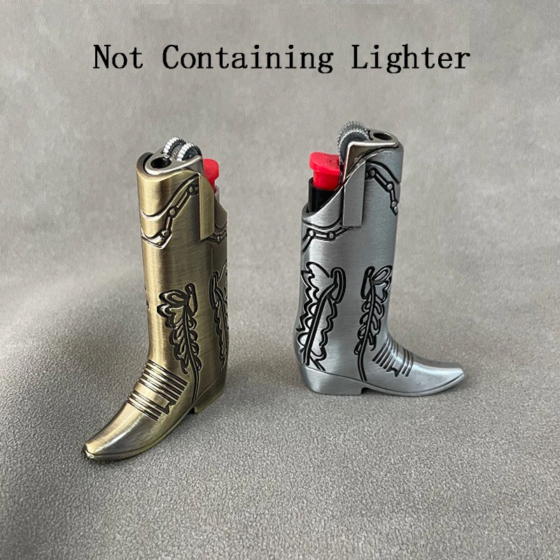 BIC J6 Lighter Holder Decorative Cover Zinc Alloy Western Cowboy Boot Case for Full Bic Maximum J6 Lighter