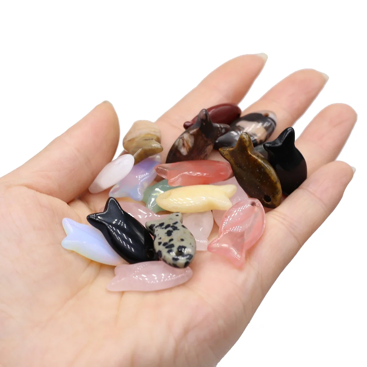 2pcs Natural Stone Crystal Pendant Cute Little Fish Shape Charms for Jewelry Making Supplies DIY Necklace Earrings Accessories