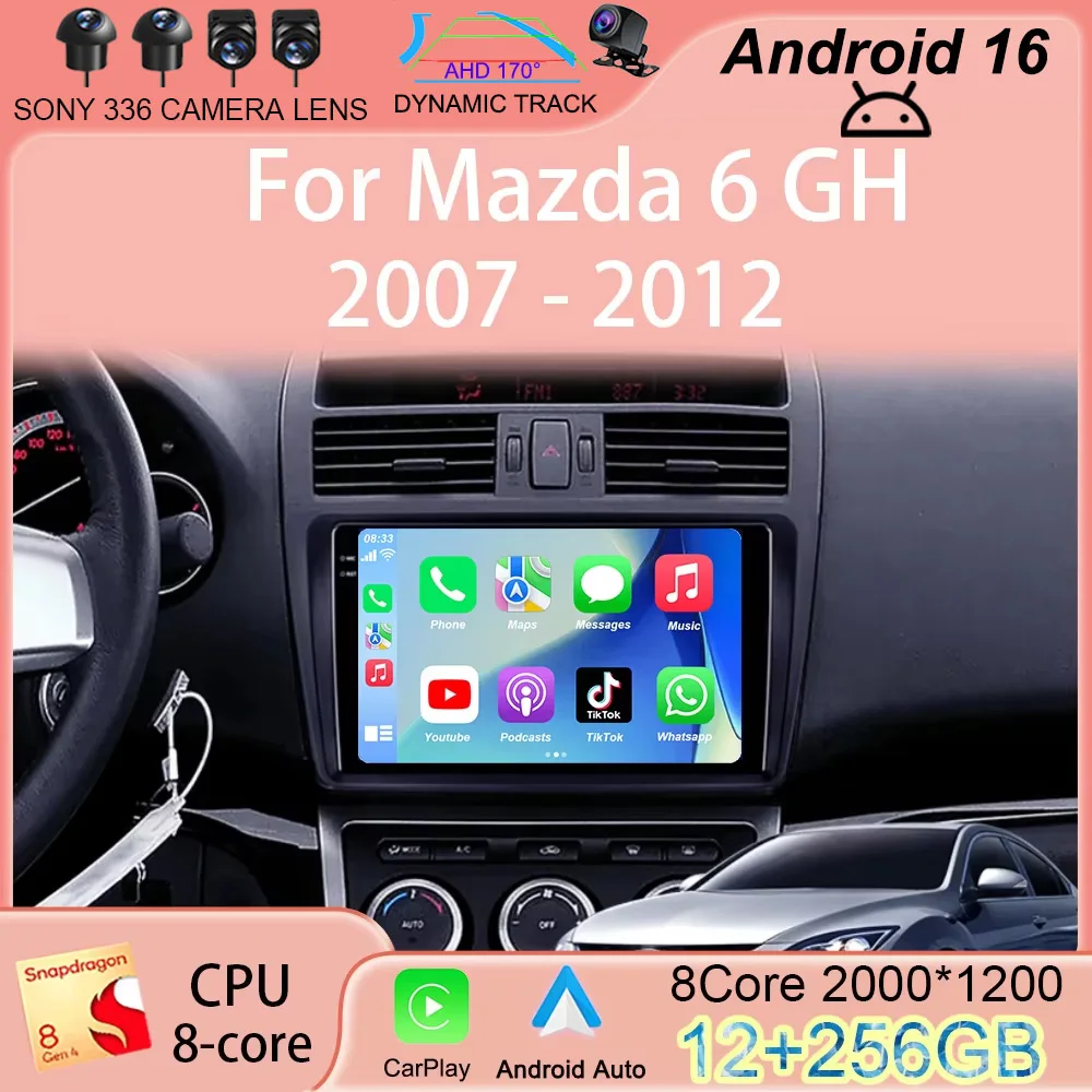 

Автомагнитола Android 16 Carplay Auto для Mazda 6 GH 2007-2012, мультимедийный GPS-плеер, видеоплеер, стереосистема 2DIN, головное устройство