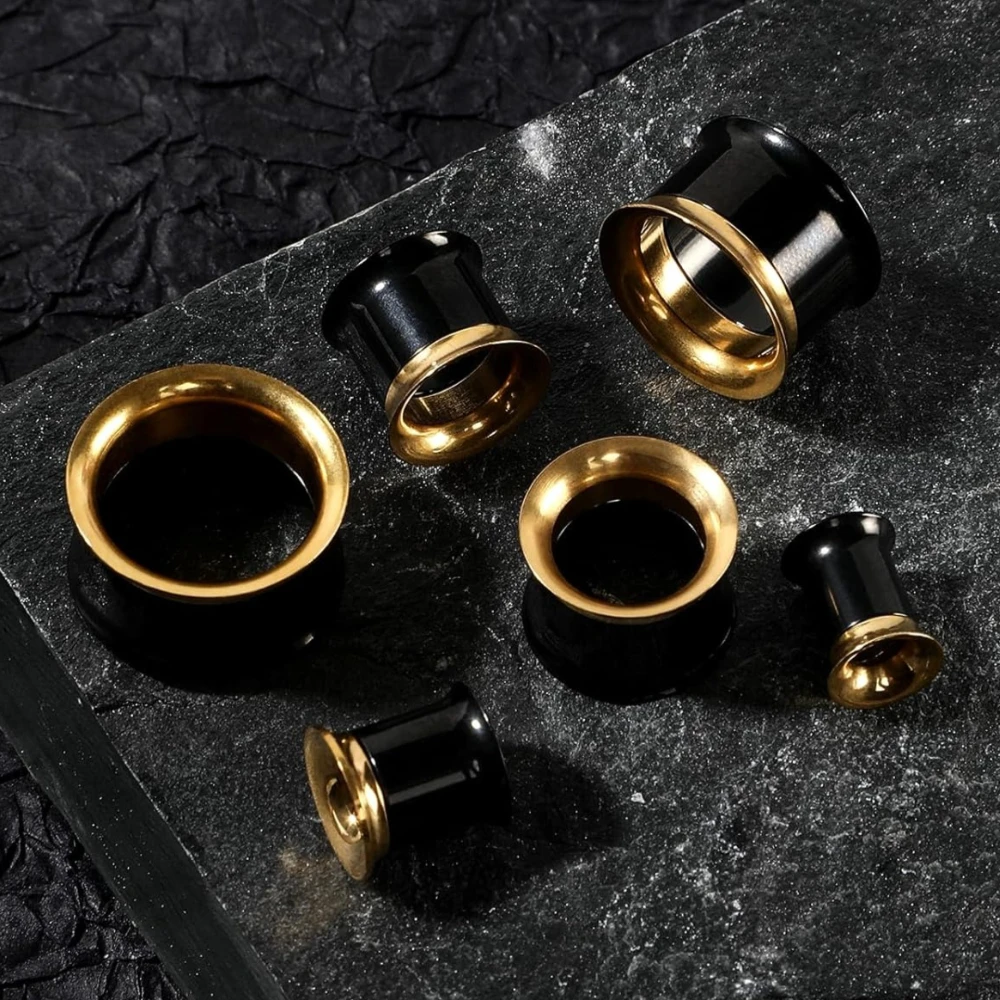 Edelstahl-Ohr-Tunnels, doppelt ausgestellte Tunnel, Patchwork-Farben, hohle Ohrringe, Körperschmuck für Männer und Frauen, 2G-5/8 Zoll – Detail 6