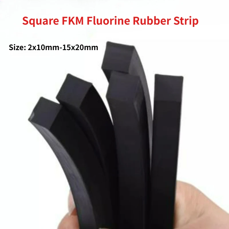 1/2Meters Square FKM Fluorine Rubber Strip Black Chemical Resist High Temp Oil Fluororubber Cord Seal Gasket Size2x10mm-15x20mm