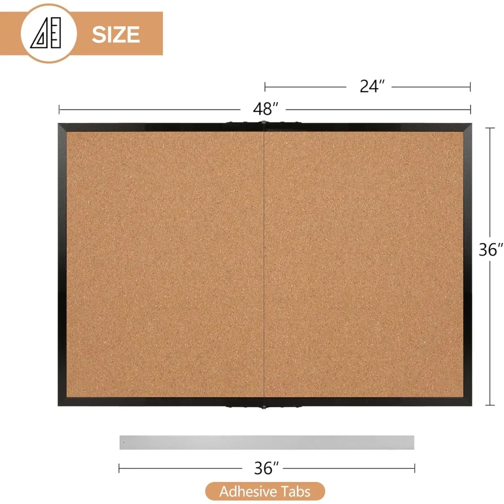 Cork Board Bulletin Board, Black Wood Framed Corkboard, Foldable Office Board for Wall Decor, Large Wall Mounted