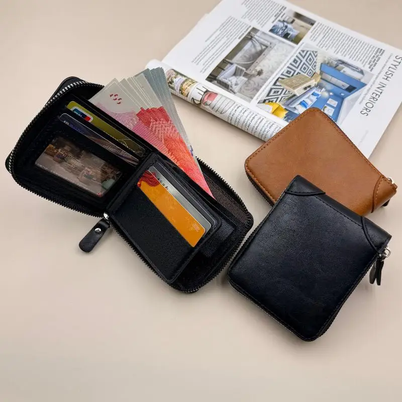 S 1PC Men Wallets Leather Zipper Purse Man Slim Card Horders Quality Male Short Multi-card Wallet Coin Pocket Purse