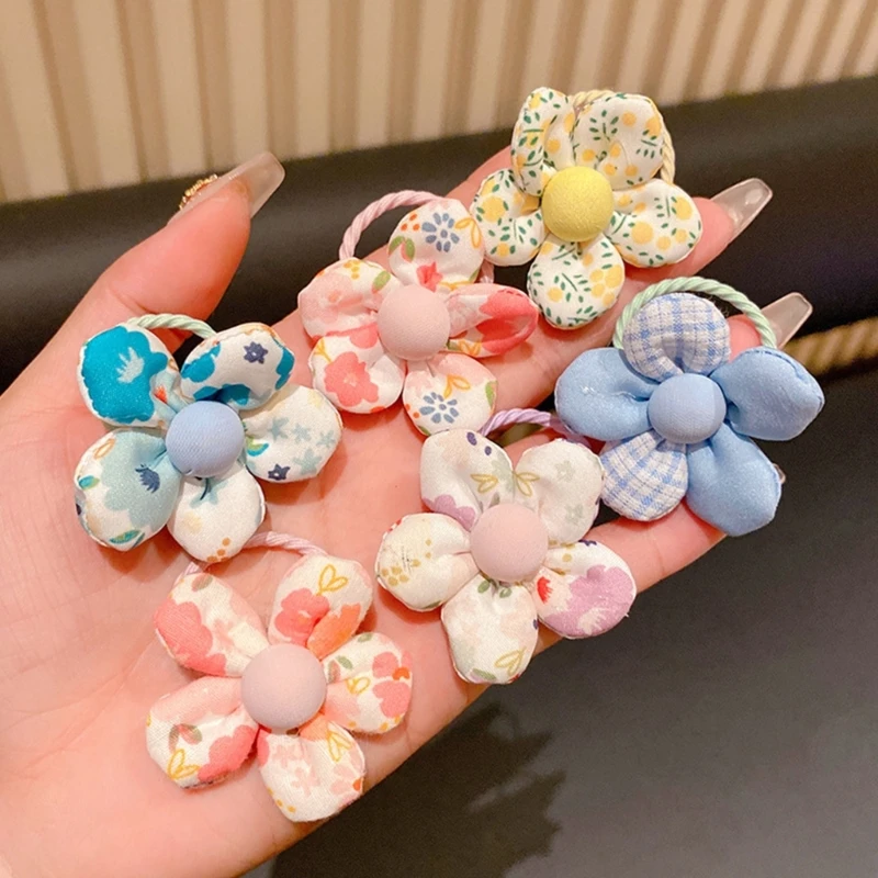 

Cartoon Flower Hair Scrunchies Elastic Hair Bands Ponytail Holder for Girls Colorful Scrunchy Hair Rope Ties K3KF