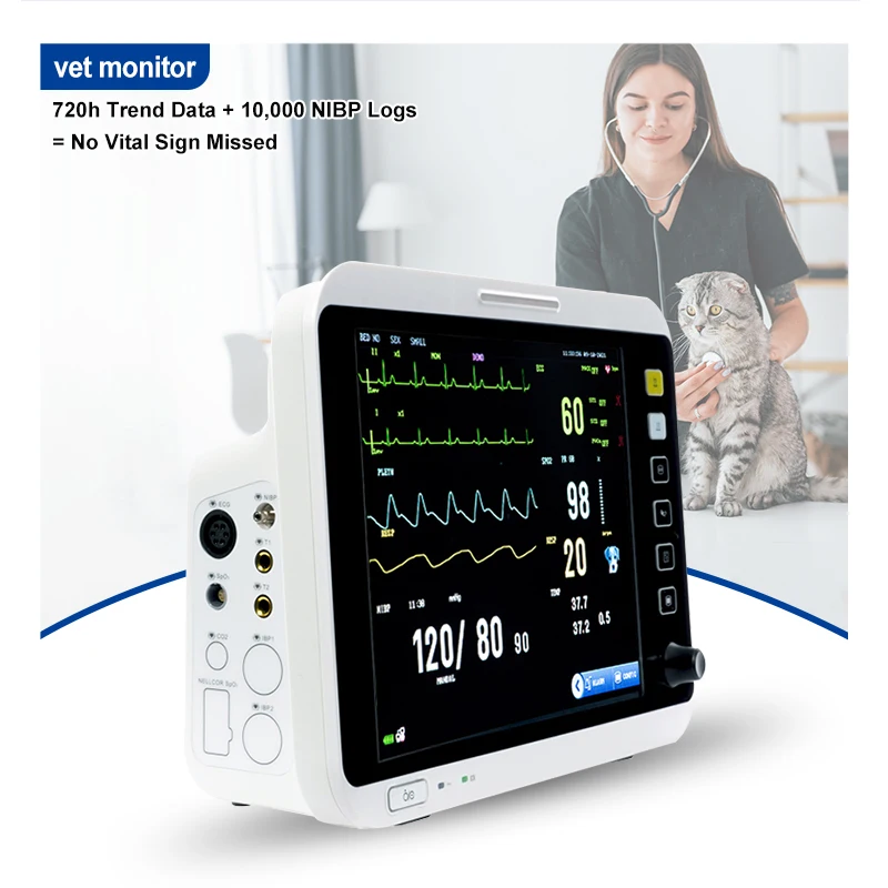 

High Accuracy Portable Digital Vet Veterinary Medical Animals Vital Sign Multiparameter Monitor With 3 Ways Installation