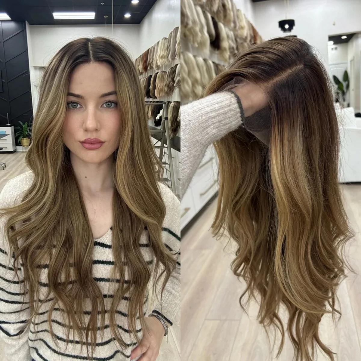 

Синтетический парик с HD-кружевом, темно-коричневый с медными прожилками, 30 дюймов, длинный, с лёгкой волной, для женщин, для повседневного использования, вечеринок и косплея