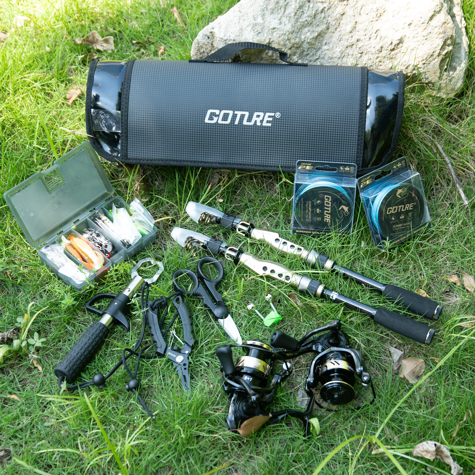 Goture Fishing Rod and Reel Combos,2Pcs Telescopic Fishing Pole + 2Pcs Spinning Reels With Fishing Gear Telescopic Rod Reel Kit