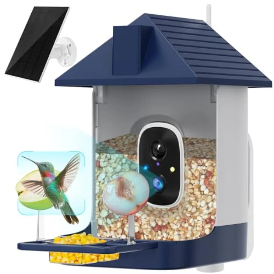 

Smart Bird Feeder with Camera Solar Powered 5MP 2.5K HD Live Video Birdhouse Camera AI Identify Instant Notify Motion Detection