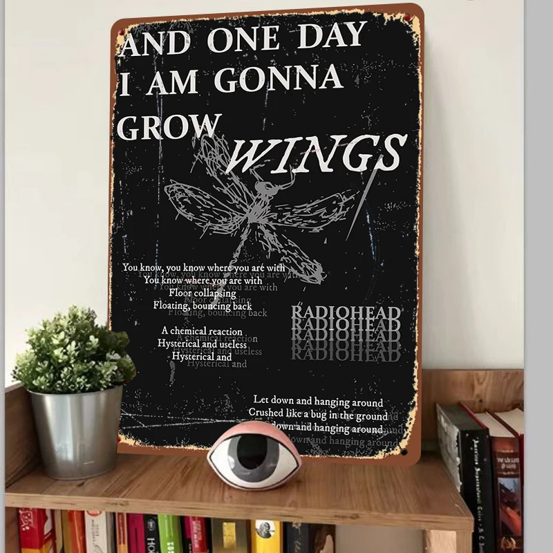 Radiohead Lyrics Metal Wall Art And One Day I Am Gonna Grow Wings Dragonfly Design Vintage Decor