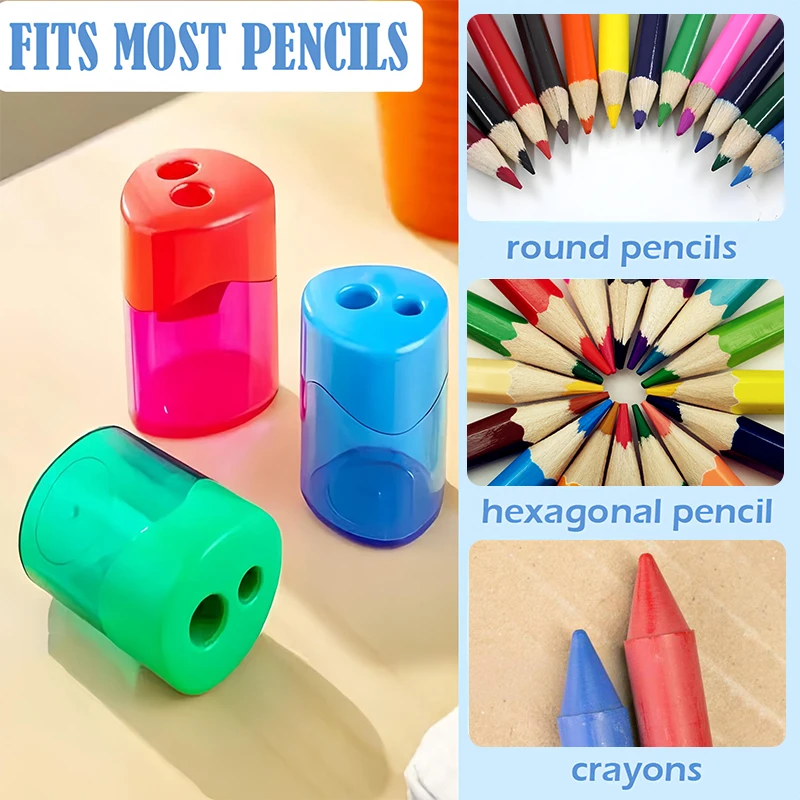 12 Pcs Pencil Sharpeners With Lid, New Dual Holes Compact Colored Handheld Pencil Sharpener, Portable Pencil Sharpener