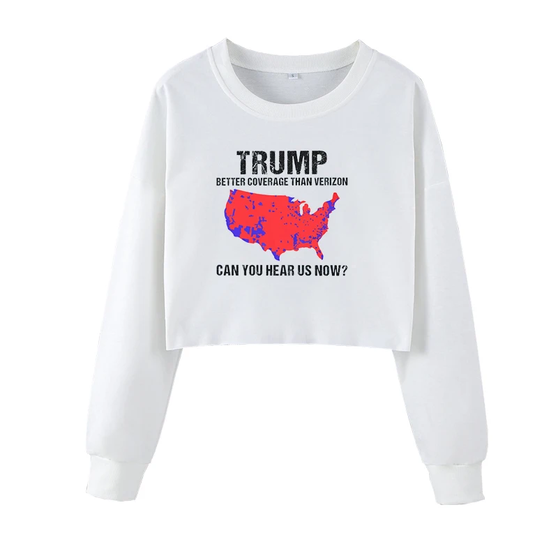 Trump Better Coverage Than Verizon Sweatshirts 2024 Fashion 90s Long Sleeve Autumn Clothing Crop Crew Neck Sweater