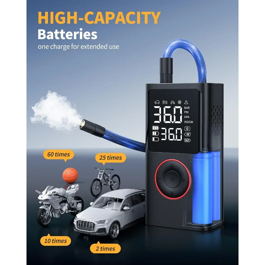 Compressore d'aria portatile Gonfiatore per pneumatici senza fili da 150 PSI per biciclette da moto automatiche e palle sportive con manometro incorporato