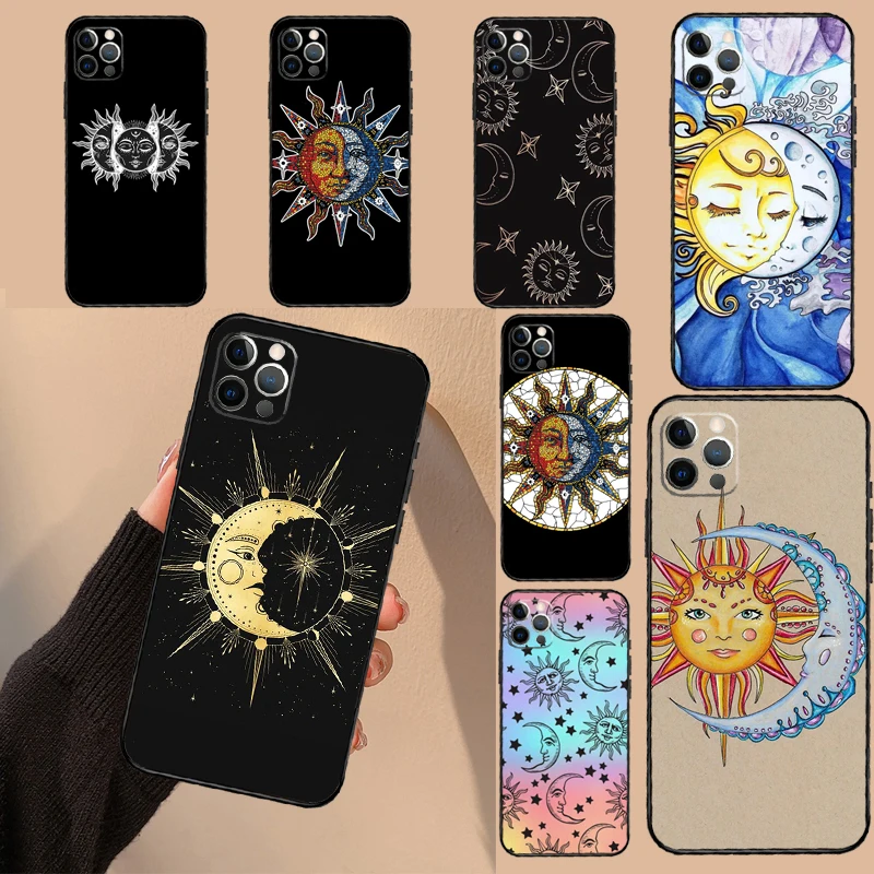 Celestial Mosaic Sun Moon Phone Case For iPhone 15 14 16 Pro Max 13 12 Mini 11 16 Pro Max XS X XR Plus Cover