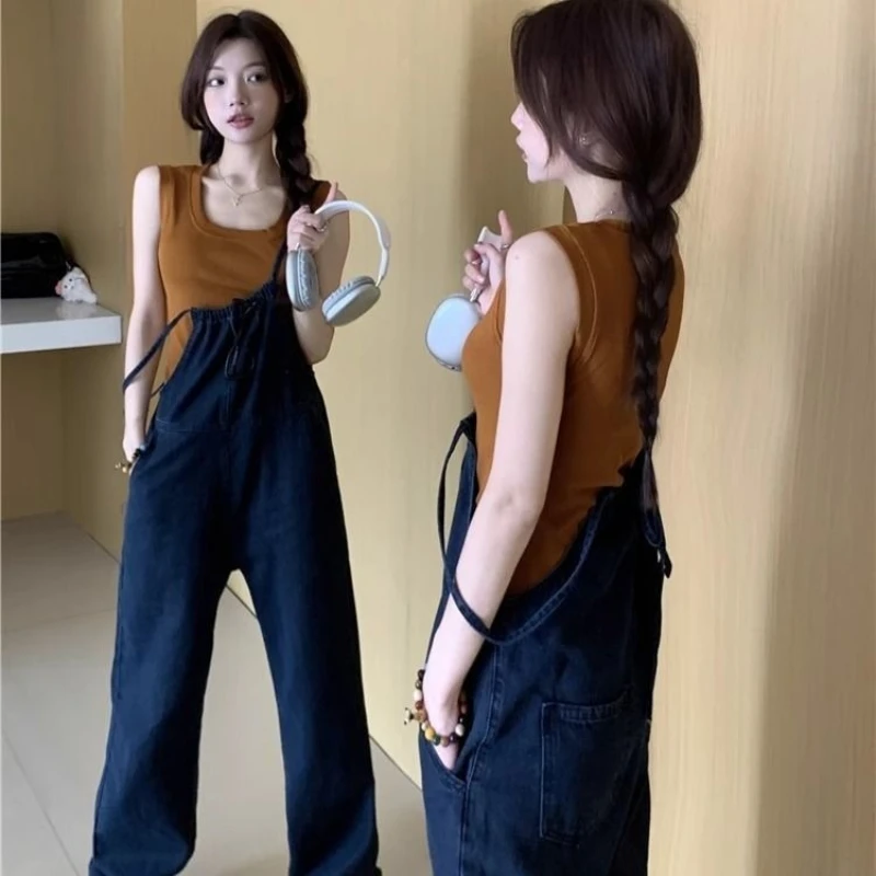 Trendy Women Denim Overalls 2026 Summer New Arrival High Waist Wide Leg Slimming Body Shaping Simple Elegant