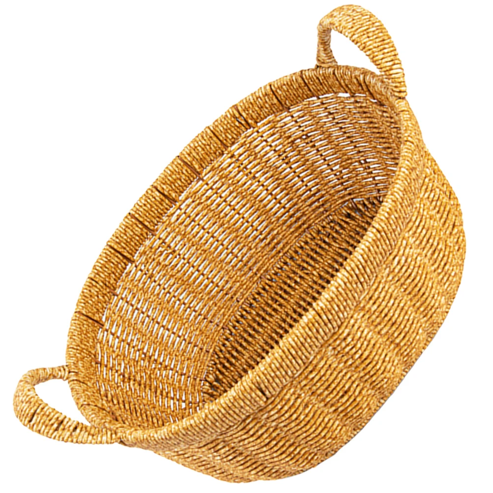 

Japanese Style Fruit Basket Bread Tray with Double Handles Khaki Oval Deep Rattan Weaving Storage Container Kitchen Organizers