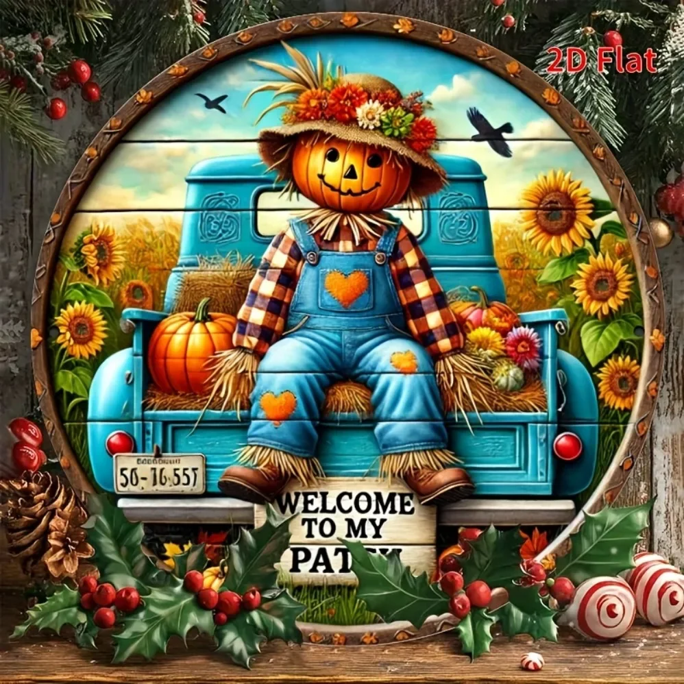 Circular Aluminum Plaque | Focal Point for Autumn Harvest & Wreaths, Ideal for Door, Wall, Home, Porch & Garden Decor