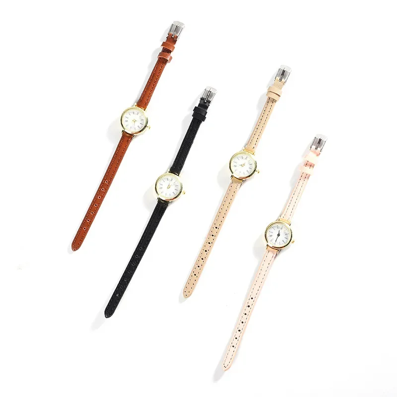 Simple Retro Women Brown White Small Watches Versatile Thin Strap Leather Band Ladies Quartz Watch Wristwatch Clock Часы Женские