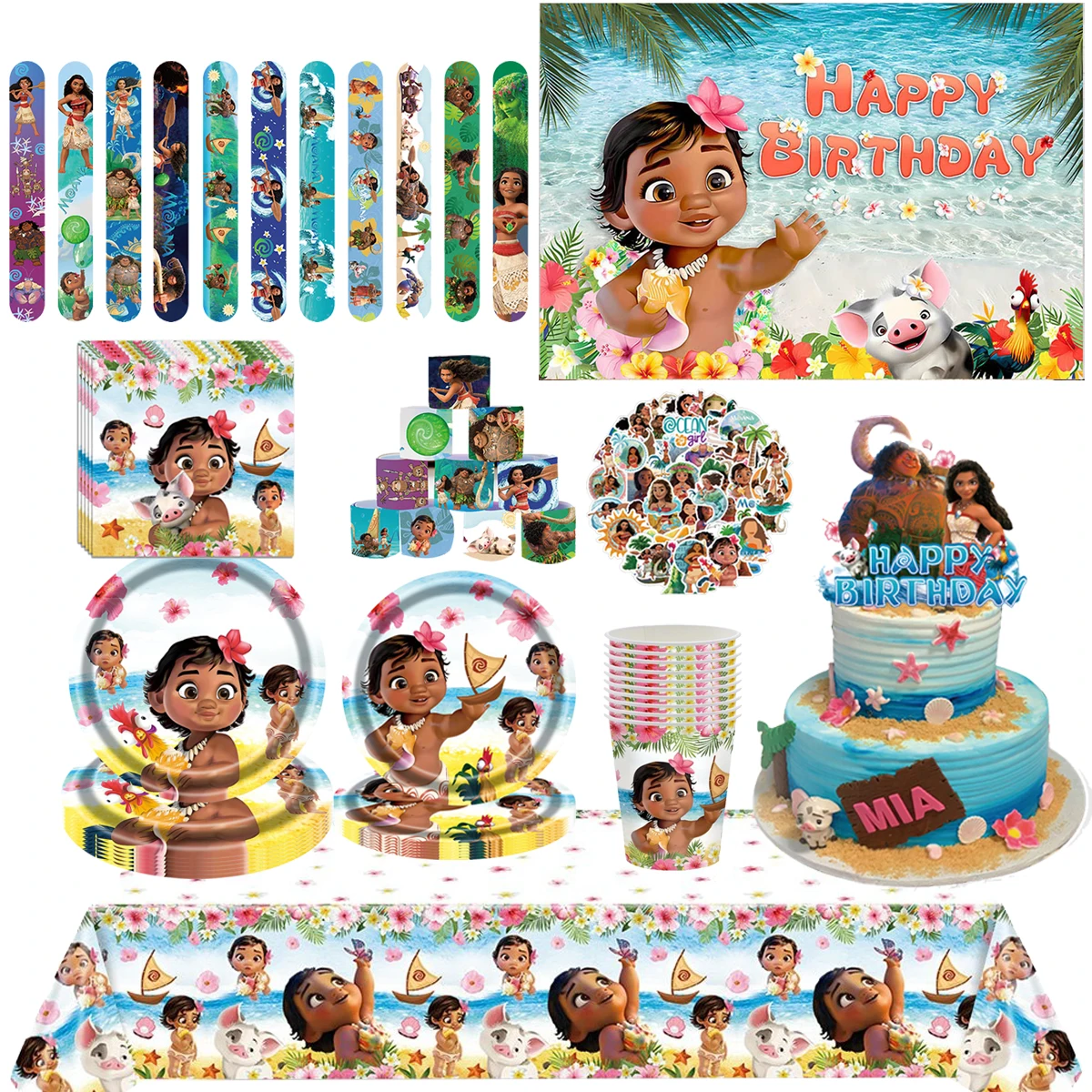 

Moana Simea Party Decoration Vaiana Oceania Birthday Party Favor Supplies Gifts Tableware Banner Stickers Cake Topper Girls Kids