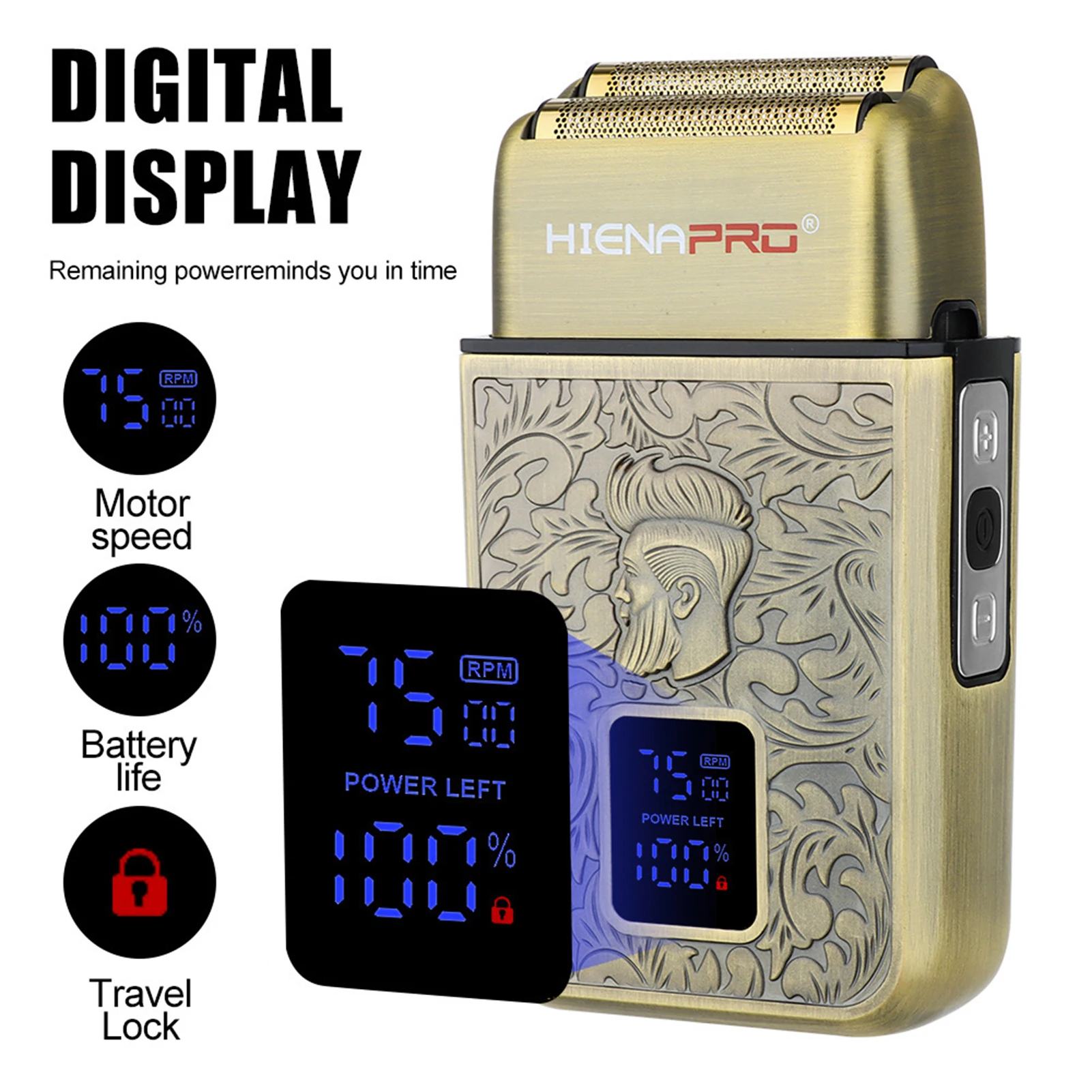 ماكينة حلاقة كلاسيكية للإغاثة 1200-2000 مللي أمبير في الساعة ماكينة حلاقة كهربائية عالية الطاقة للرجال محمولة بشحن USB ماكينة حلاقة ترددية قادين اللحية