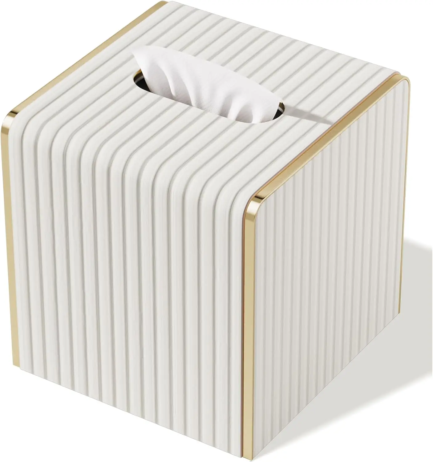 

Leather Tissue Box Cover Square Tissue Box Holder with Magnetic Closure ( Stripe)