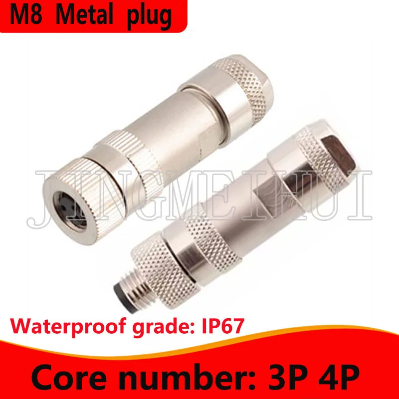 

M8 3Pin 4Pin Waterproof IP67 Connector Metal Assembly Plug Aviation Straight Movable Socket Adapter Screw Crimping Cable