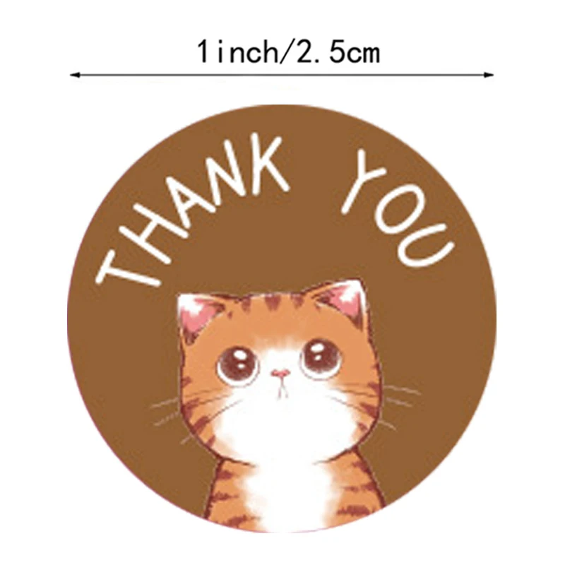 Gift Sealing Thank You Stickers 500pcs Cat Animals Adhesive Labels Decoration Sticker for Business Card Envelopes