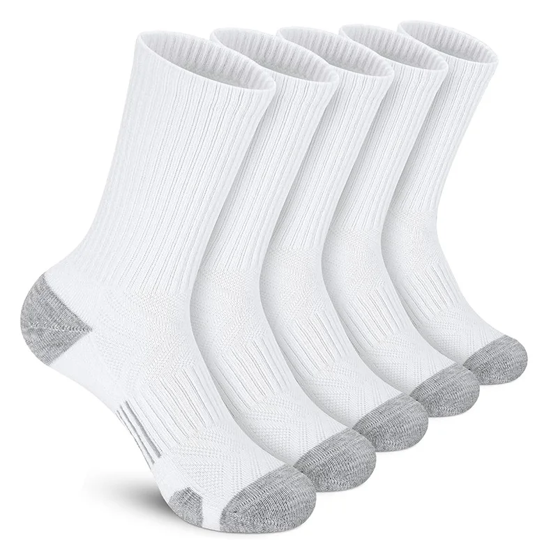 5 Pairs Men\'s Athletic Socks Sport Running Calf Socks Performance Cushioned Breathable Outdoor Crew Socks for Men Women