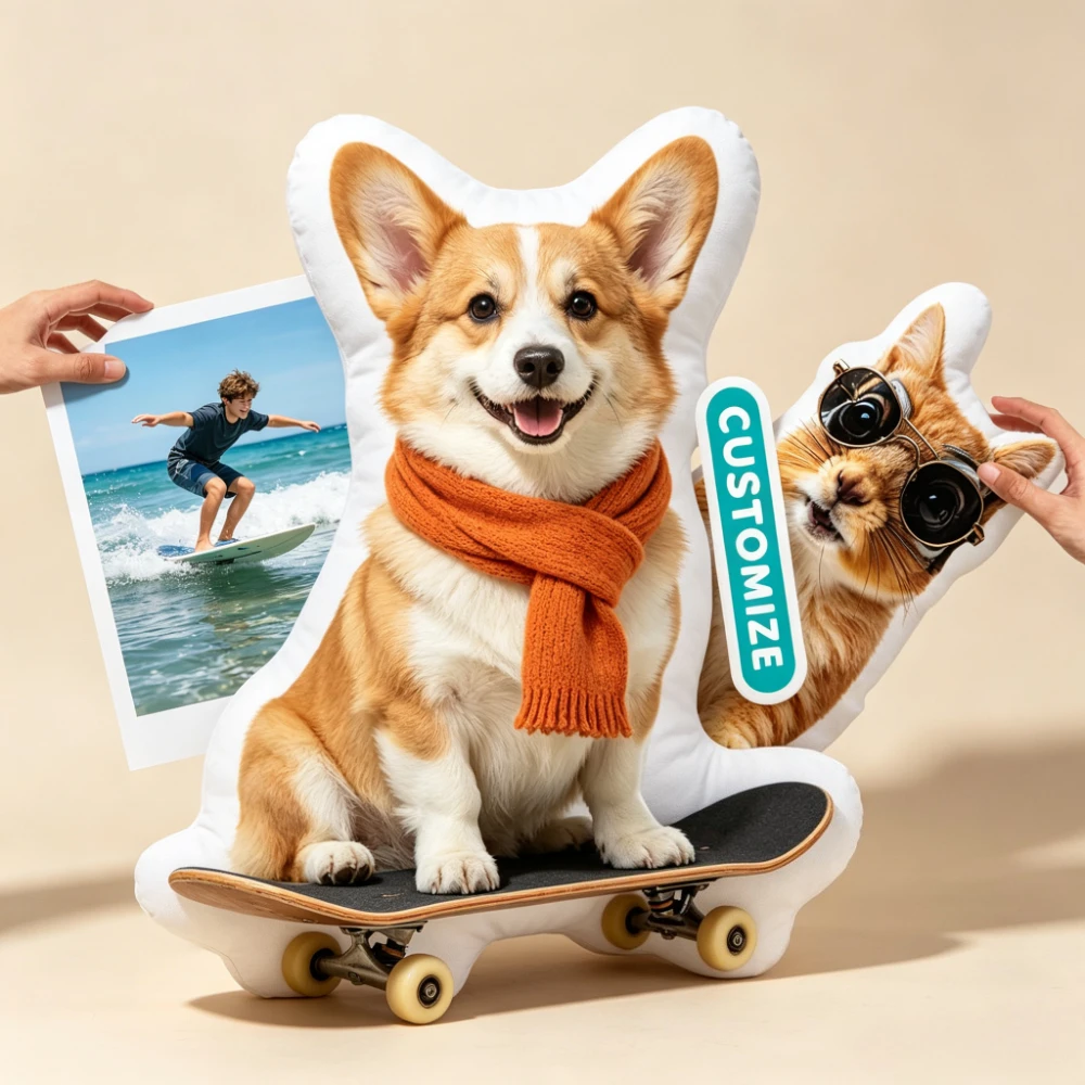 Custom Pet Shaped Pillow from Photo Personalized 3D Dog Cat Shape Cushion Double Sided Picture Gift for Pet Lovers
