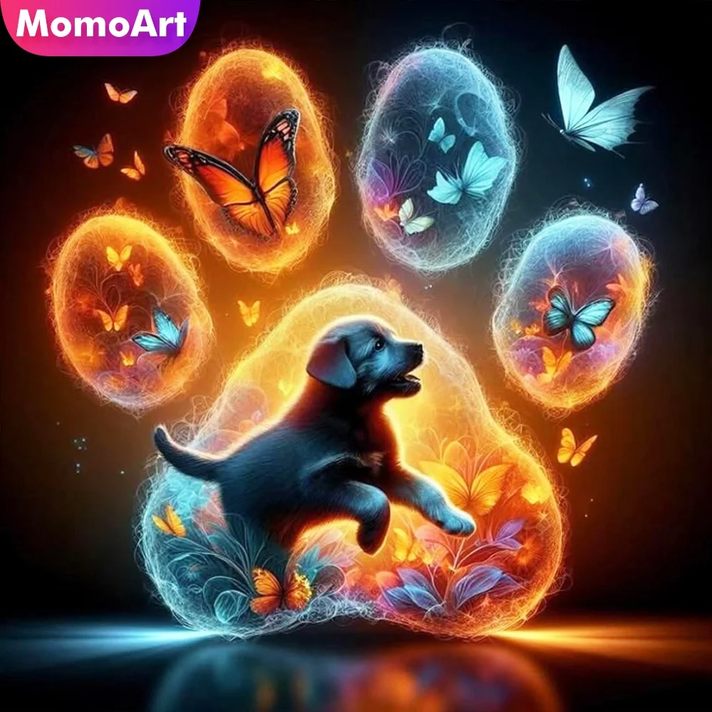 Momoart Full Square Round Diamond Embroidery Animal Dog Paw 