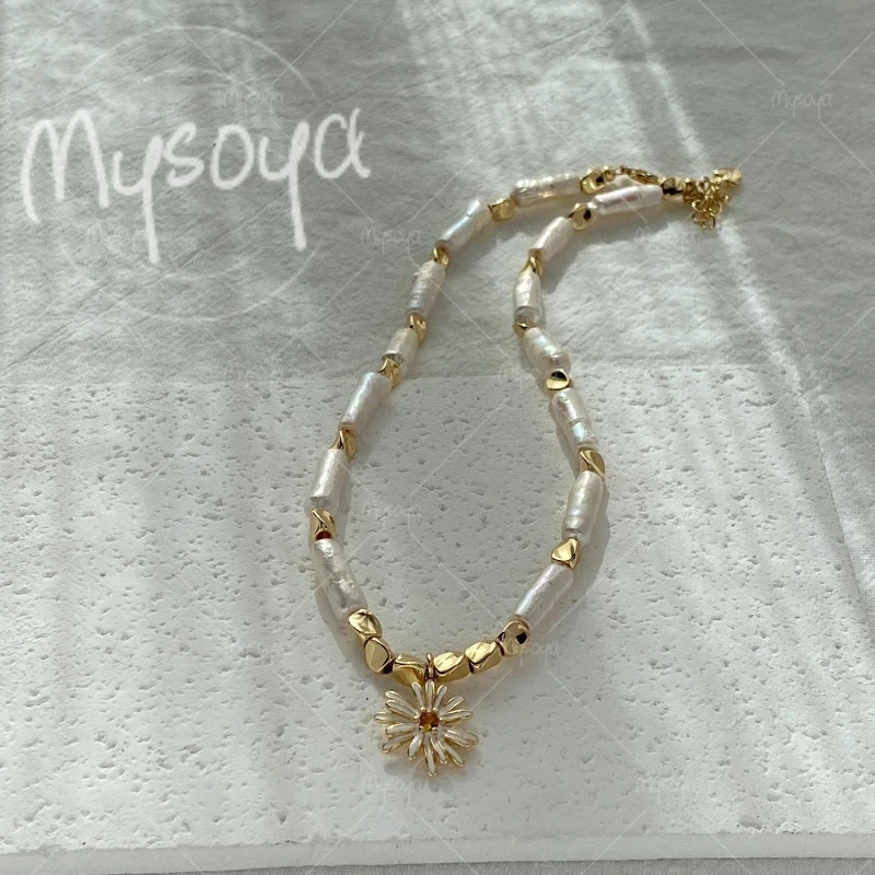 

MYSOYA 5-6mm Small White Silver Bar Baroque Pearl Necklace,Suitable for Birthday/ Wedding/ Mother's Day/ Father's Day Gift A0832