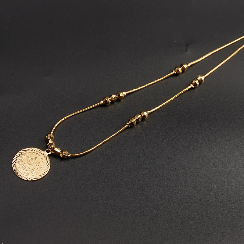 New Trendy Ancient Coin Necklace Pendant Gold Color Arabic Turkish Totem Pendants Unisex Chain Necklace Bijux Marriage