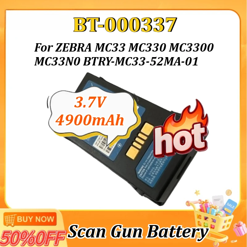

3.7V 4900mAh BT-000337 Scan Gun Battery for ZEBRA MC3300 MC33N0 MC33 MC330 BTRY-MC33-52MA-01 High-Capacity Replacement