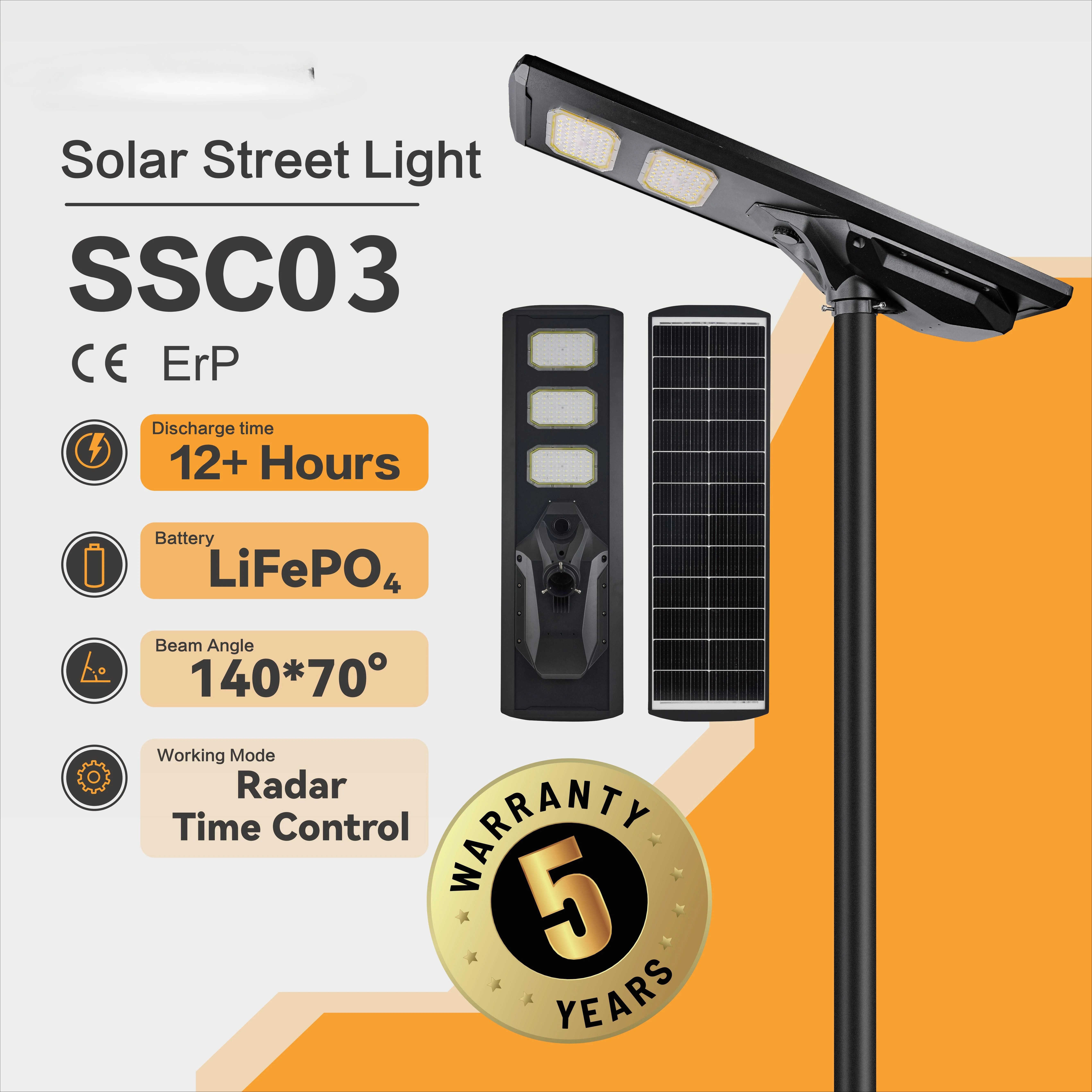 Efficient IP65 IK08 LED AC Stainless Steel Integrated Solar Street Light 6000K Daylight Road Village Park Residential Area