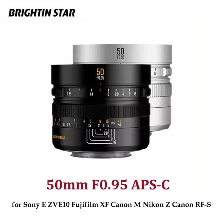 

Brightin Star 50mm F0.95 APS-C Mirrorless Digital Camera Lens Portrait for Sony E ZVE10 Fujifilm XF Canon M Nikon Z Canon RF-S