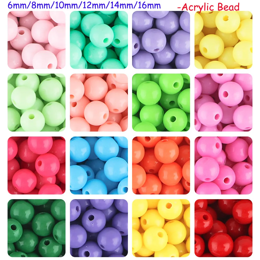 6-16mm 20-200pcs/Lot Multicolour Acrylic Round Beads Handcraft Spacer Bead For Jewelry Making DIY Bracelet Necklace Accessories