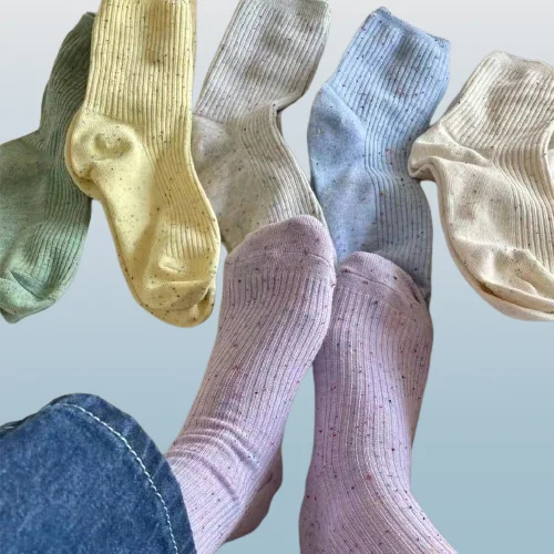 6/12 Pairs Comfortable Casual Socks For Women Gentle Cream Color Breathable Pinstripe Mid-tube Socks Solid Color Socks