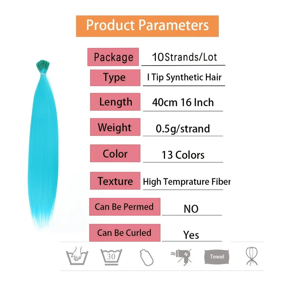 Extensiones de cabello sintético arcoíris, mechones de colores Kanekalon, puntas I-tip con queratina para extensiones 4