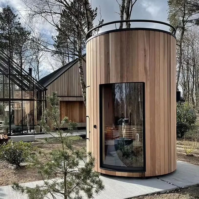 Outdoor Cedar Deluxe Heated Dry Steam Smart Sauna 1-2 Person Wood Burning