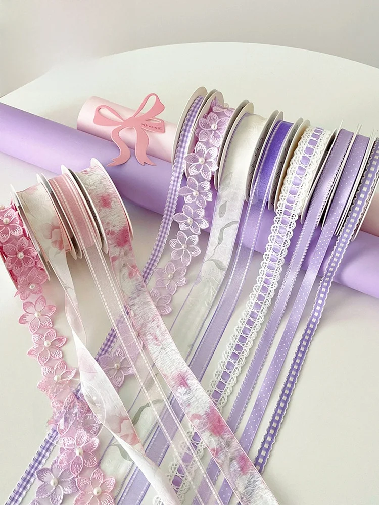 

Xineng Mountain Blue Iris Series Silk Ribbon 3D Embroidery Flower Silk Ribbon Bouquet Paaging Bow Tie Floral Art Supplies