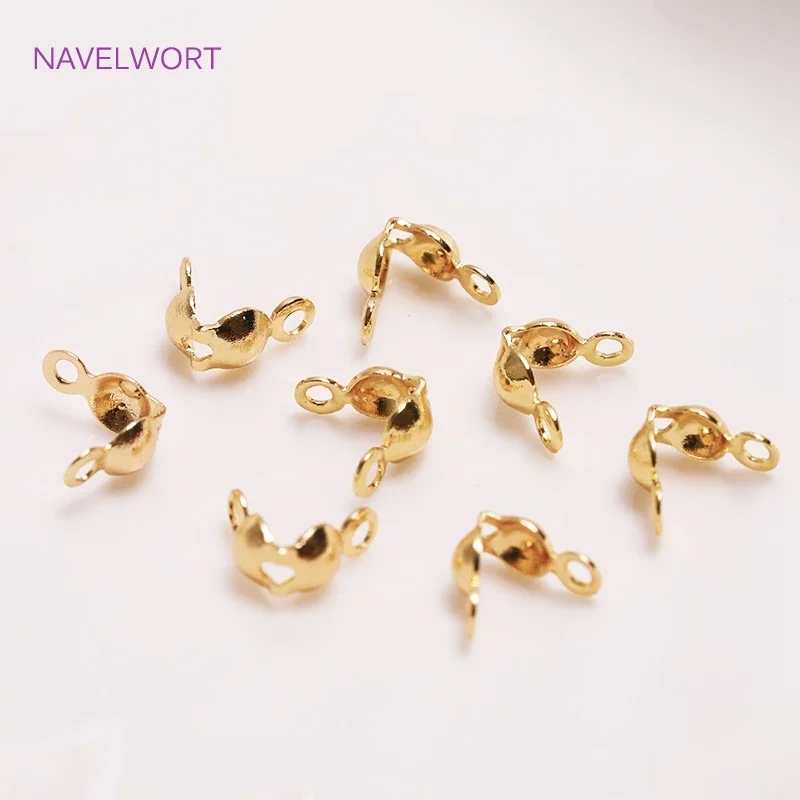 Thickened 14k/18k Real Gold Plating 4MM Double-Cup Bead Tip Crimp Cover Jewellery Making Supplies Findings for DIY