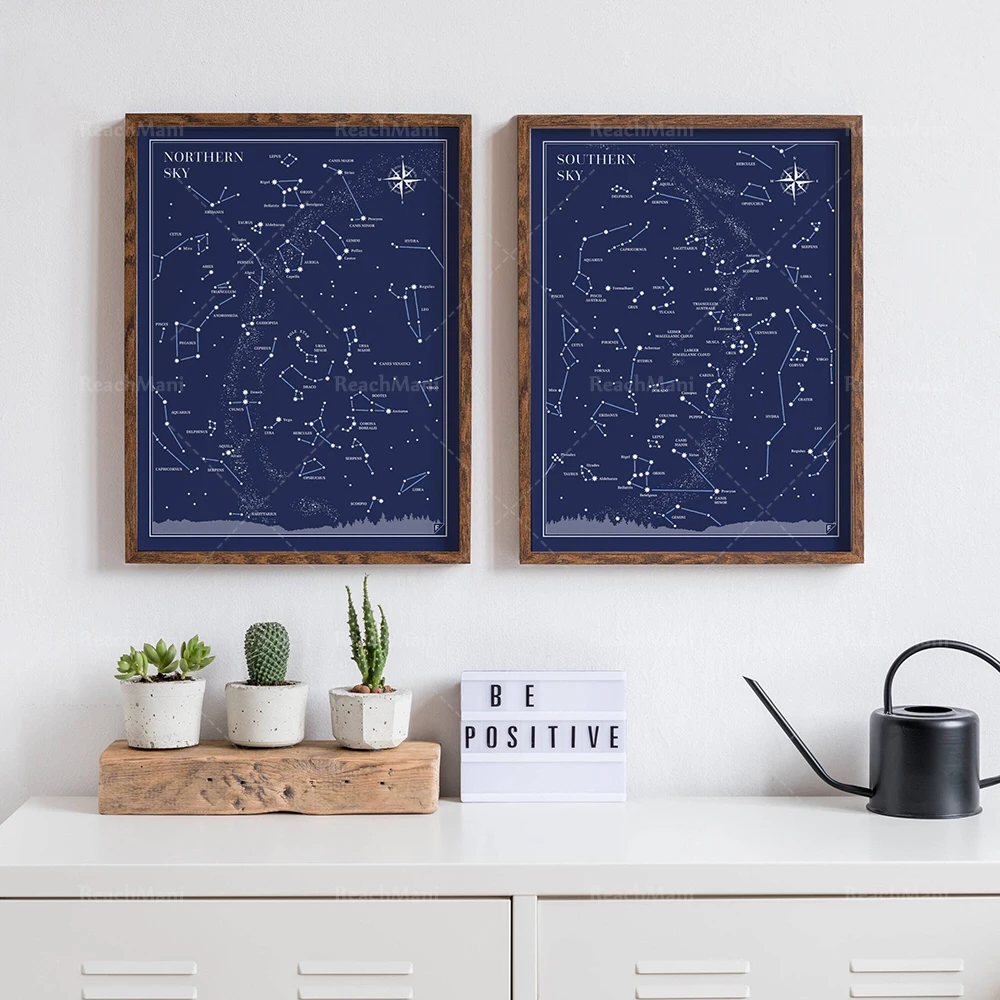 

Little & Big Astronomer Prints - North and South Sky Poster, Sky Map, Constellation Print, Travel Gift,