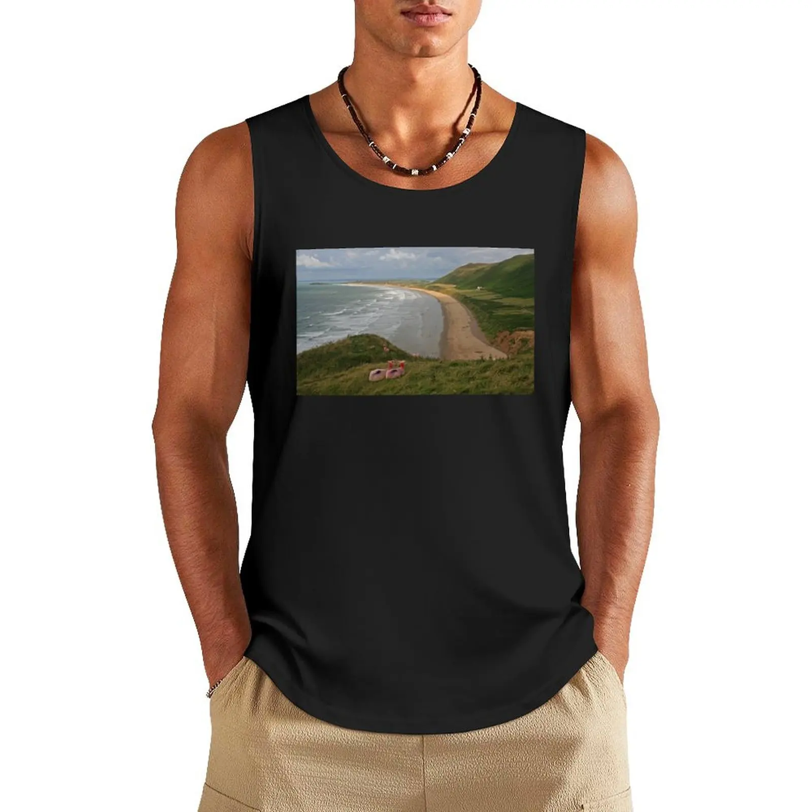 

Gower Peninsula, Rhossili Bay Tank Top sleeveless sleeveless vests Sports clothing t shirt gym