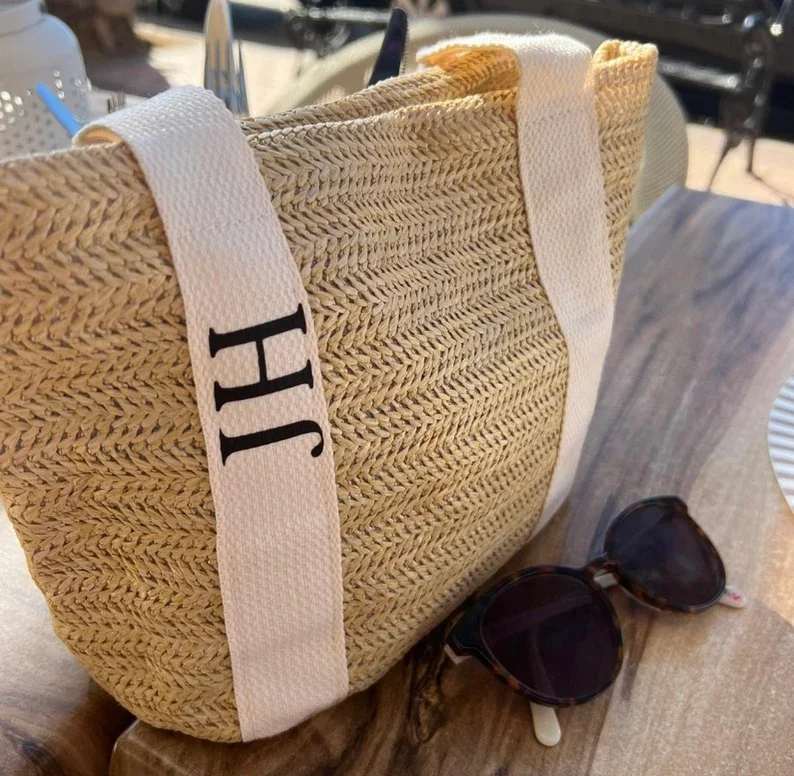 Personalised Initial Tote Bag Mini Beach Women’s Hand Bag Custom Name Straw Bag Gifts For Her Hen Party Bag Bridesmaid Gift